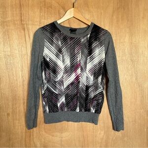 Ann Taylor Abstract Print Mixed Media Thin Gray Grey Crew Neck Sweater Top XS